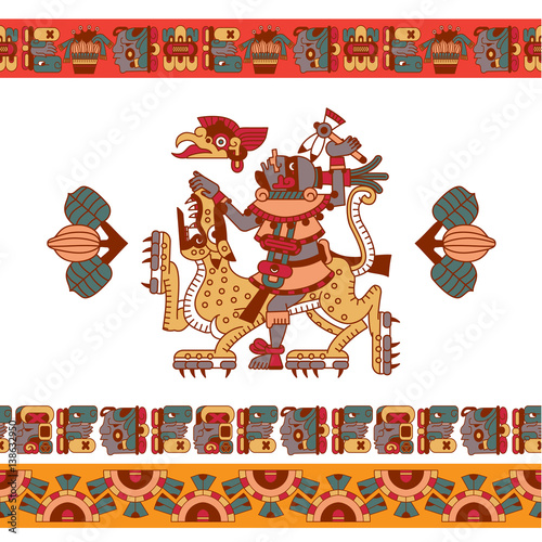 Vector illustration flat style aztec maya element collection for chocolate package design.