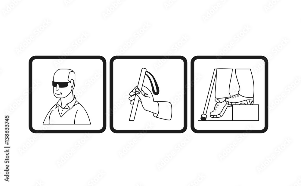disability people with vision problem line icon set