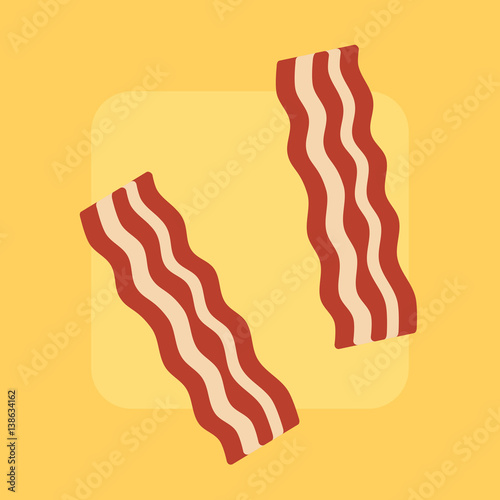 Bacon strips on bright background, flat style.