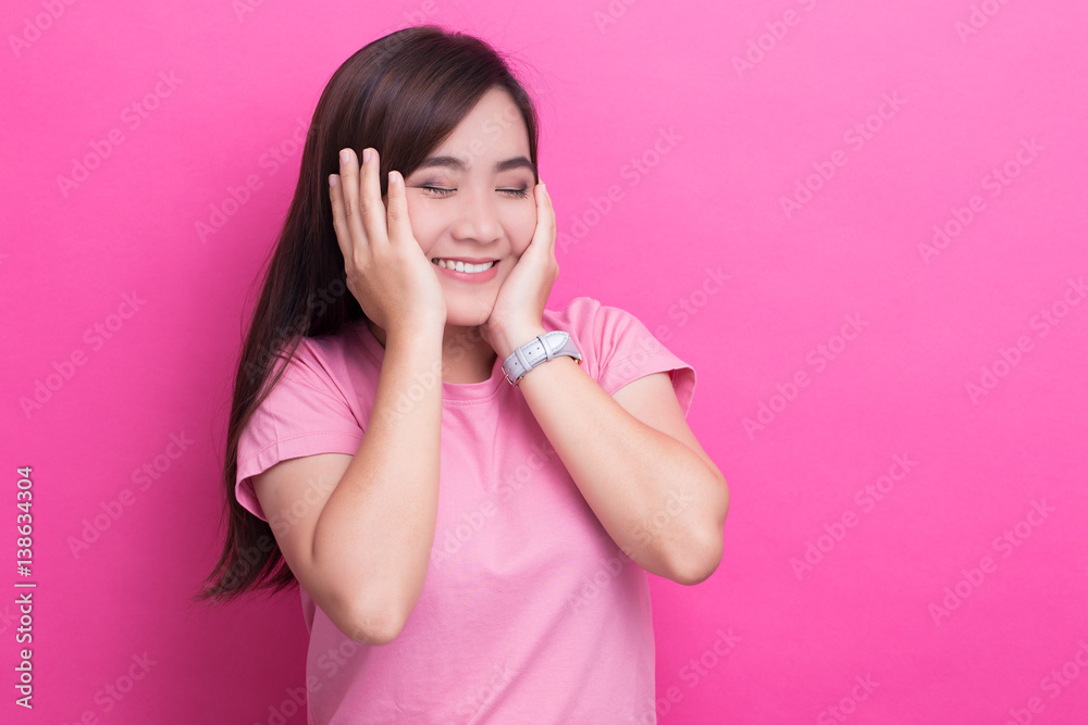 Asian woman is happy on isolaed background Asian woman is happy on isolaed background