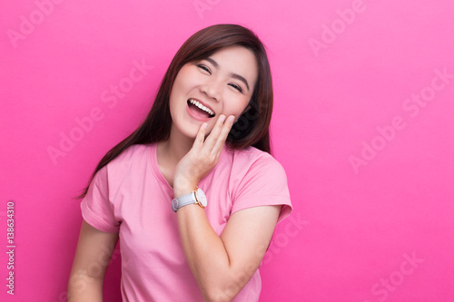 Asian woman is happy on isolaed background