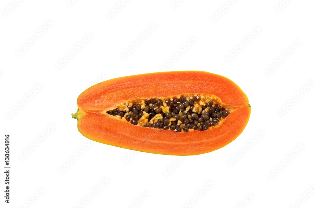 Close up half of ripe papaya on white background Close up half of ripe papaya on white background