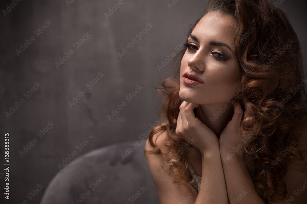 Photo of sensual brunette woman in room Photo of sensual brunette woman in room