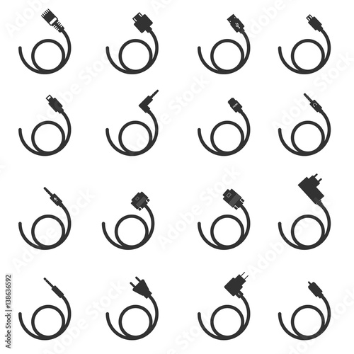  Plug Wire Cable Computer icons set v.1