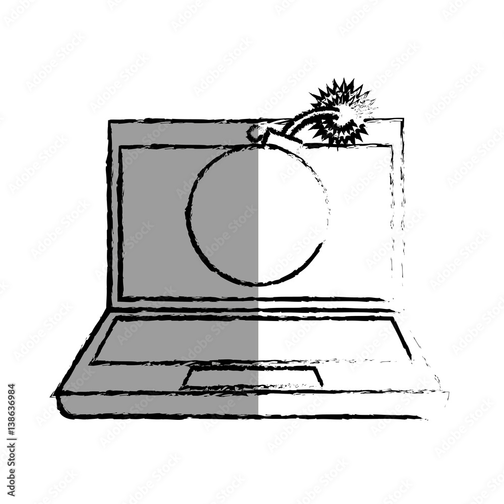 monochrome blurred contour of laptop computer with virus bomb on screen vector illustration monochrome blurred contour of laptop computer with virus bomb on screen vector illustration