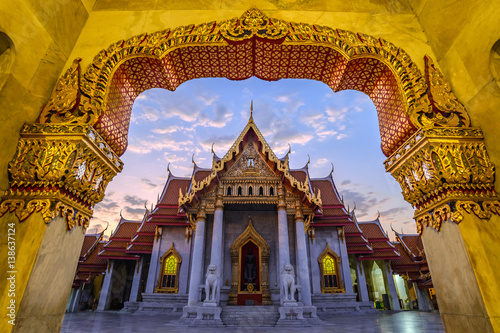 Marble Temple or Wat Benchamabophit, Bangkok, Thailand (public temple no ticket fee) © Noppasinw