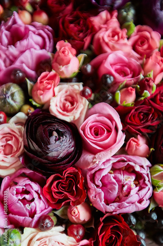 pink and red wedding flowers. floral background