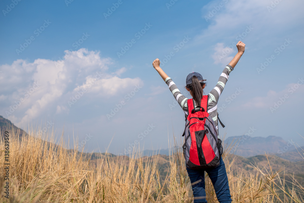 Hipter woman backpacker a lone travel Hipter woman backpacker a lone travel