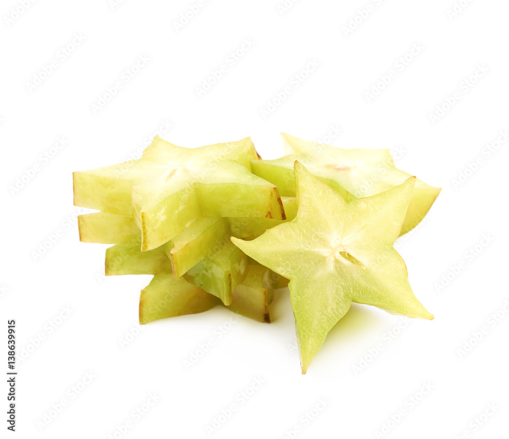 Pile of sliced carambola fruits isolated Pile of sliced carambola fruits isolated