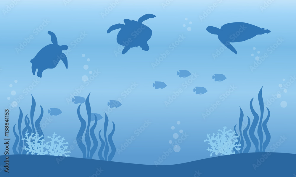 Silhouette of turtle on the underwater landscape Stock Vector | Adobe Stock