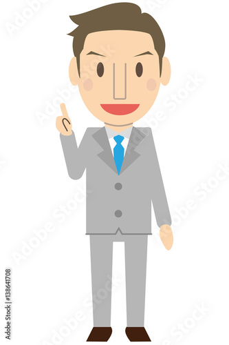 かわいい若い短髪ビジネスマン　さわやか　グレーのスーツ　ポイント