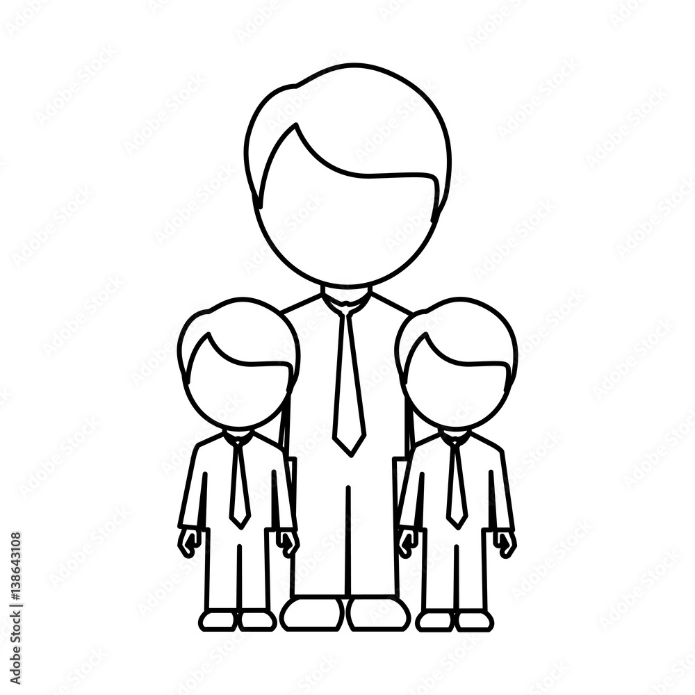 monochrome contour with father and sons in suit and faceless vector illustration monochrome contour with father and sons in suit and faceless vector illustration