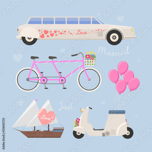 Wedding fashion transportation vector illustration.