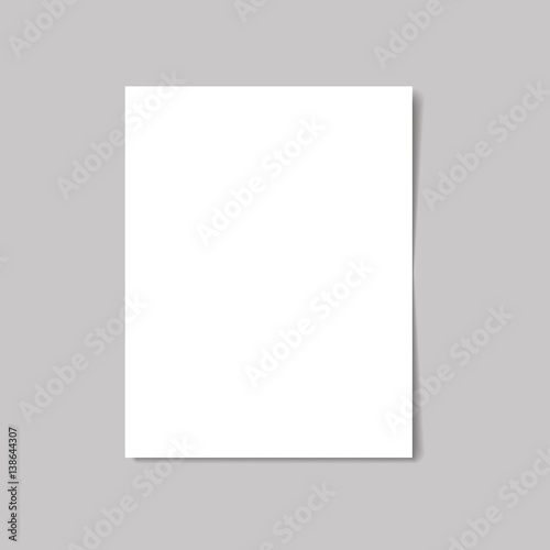 White paper isolated with soft shadow on white background. Vector illustration.
