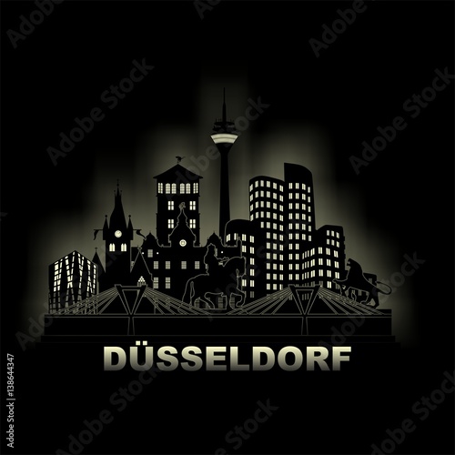 Düsseldorf bei Nacht - Deutschland Skyline Rhein Stadt Silhouette Panorma Abend Stadtlandschaft 

 photo