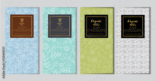 Chocolate bar packaging mock up set. Trendy luxury product branding template with label and geometric pattern. vector