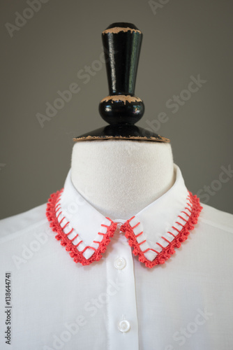 White Shirt Collar with Crocheted Red Edges