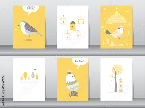 Set of cute animals poster,template,cards,bird,Vector illustrations
