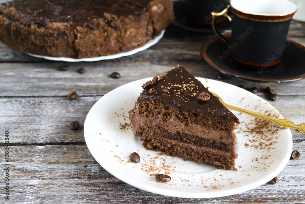 chocolate cake with tea