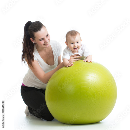 kid and mother with fitness...