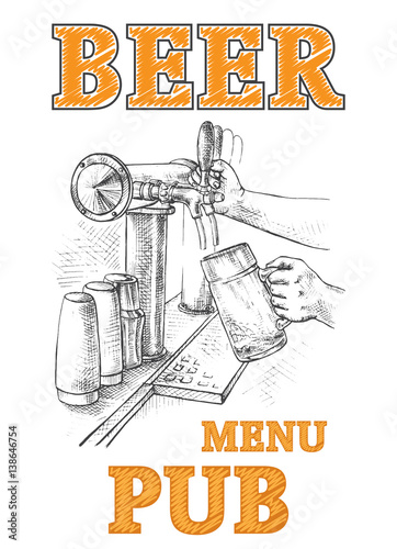 beer in the hand and beer tap in graphic style vector illustration