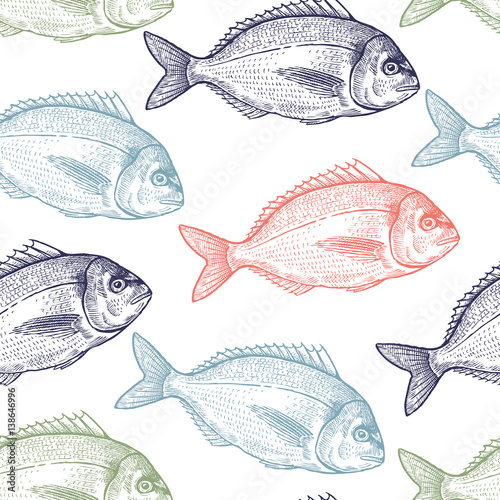 Seamless pattern with fish.