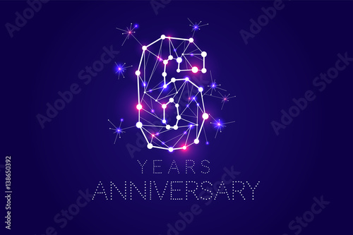 6 years Anniversary design. Abstract form with connected lines and light dots. Vector Illustration