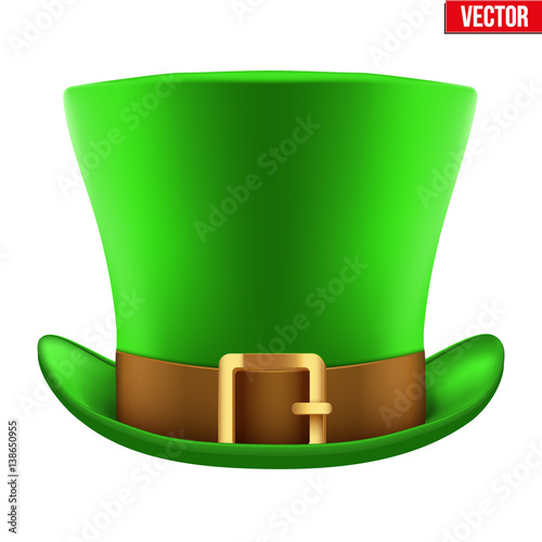 St. Patrick green hat isolated on white background. Design Element for Saint Patricks day. Symbol of Irish holiday. Vector illustration isolated on white background. photo
