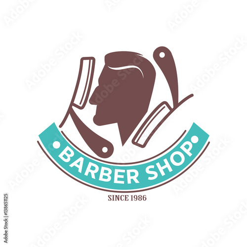 Barber shop logo or vector icon of man head and scissors for barbershop salon, premium hairdresser coiffeur