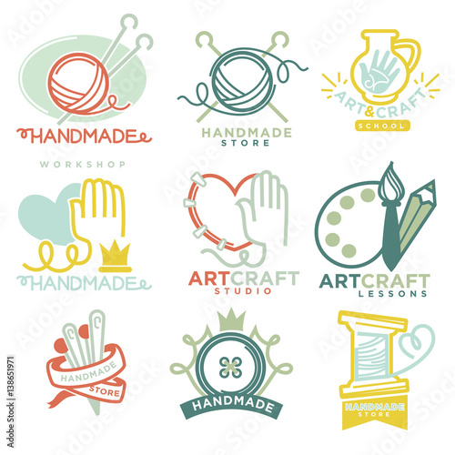 Art and handmade craft logo templates flat set.