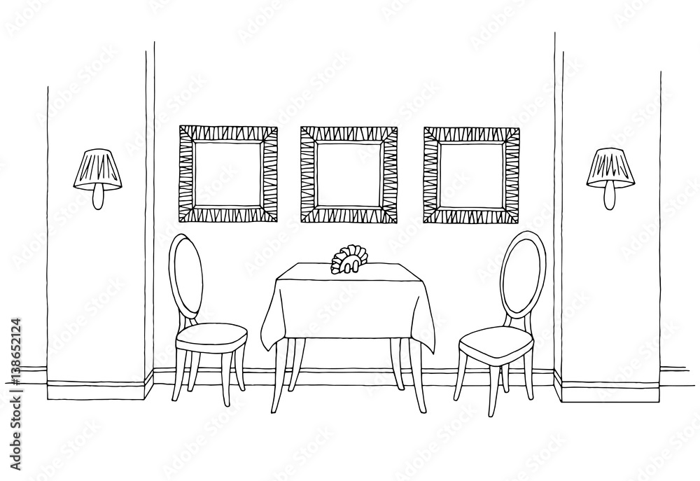 Restaurant graphic black white interior sketch illustration vector