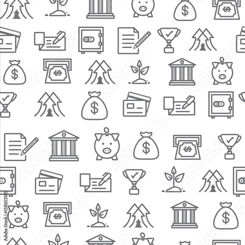 Different line style icons seamless pattern, bank