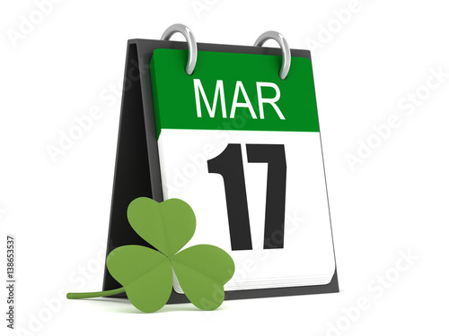 3d render of calender with showing March 17 with shamrock photo