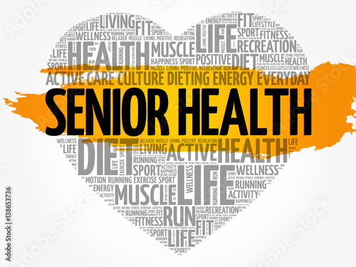 Senior health heart word cloud, fitness, sport, health concept