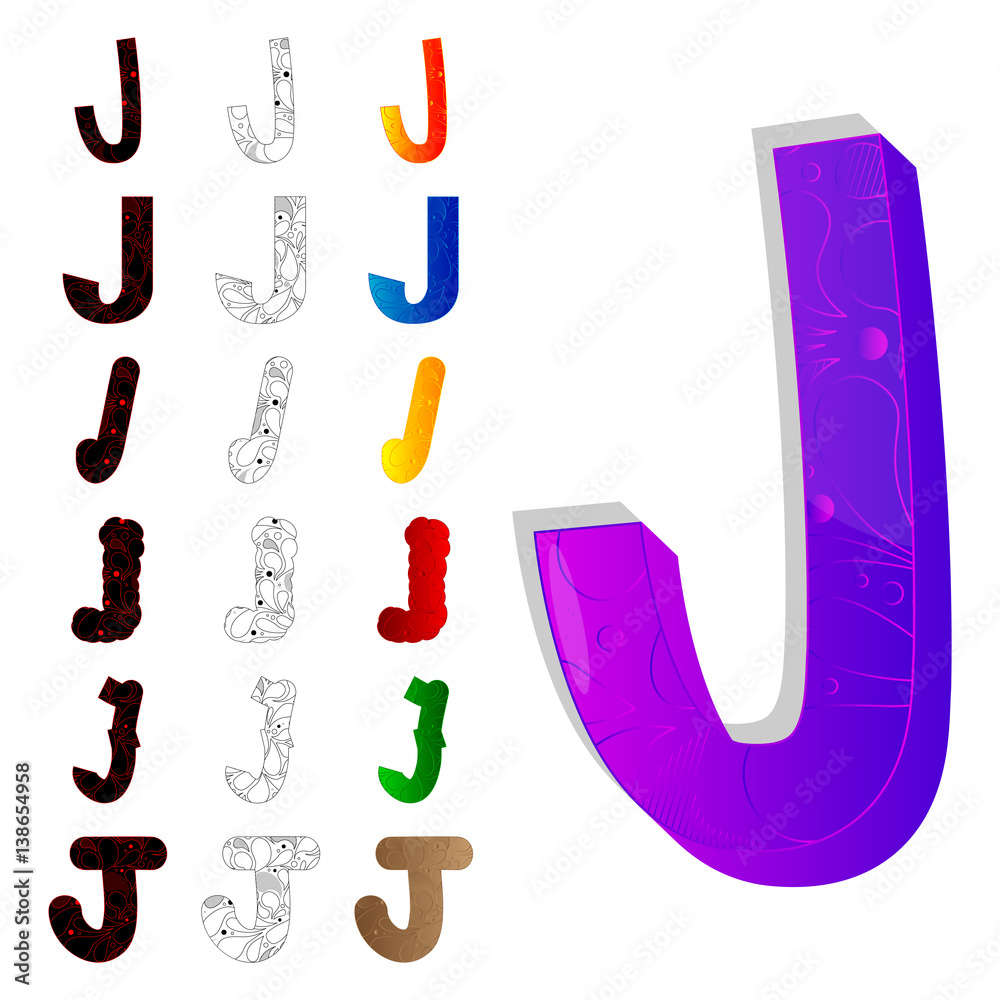 Vector illustrated set of letter J, filled with floral elements. Vector illustrated set of letter J, filled with floral elements.