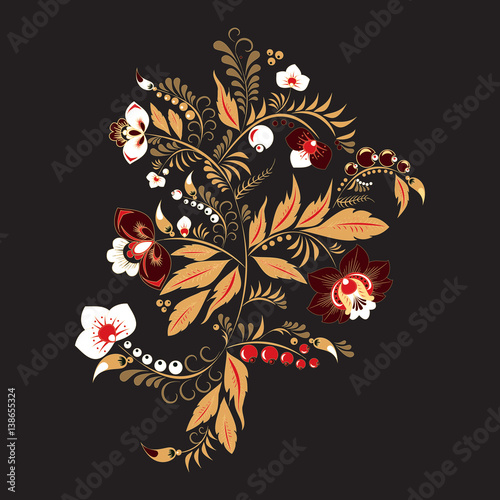 stock vector abstract hand draw flower and wave, doodle bouquet. oriental or arabic, russia art background. template for card. banner