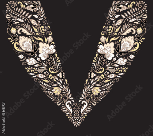 stock vector flowers and leaf ornament. oriental or russian pattern.necklace embroidery design