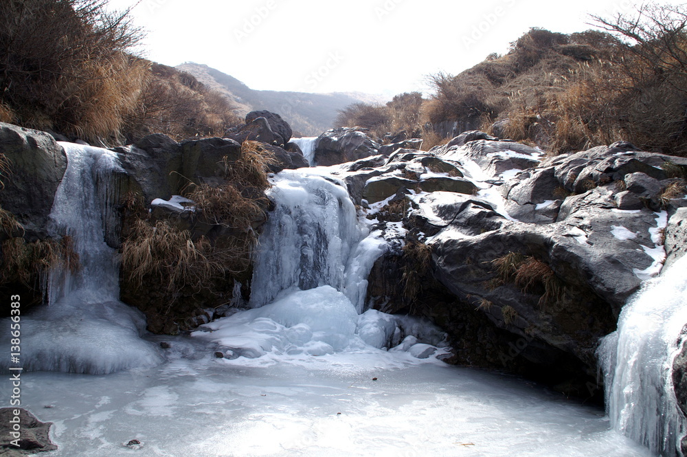 凍結した仙酔峡の滝