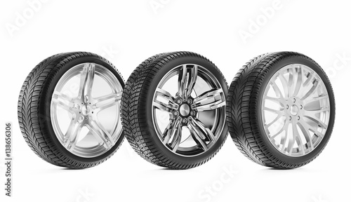 Car Wheels isolated on White Background. 3D illustration