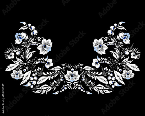 stock vector flowers and leaf ornament. oriental or russian pattern.necklace embroidery design