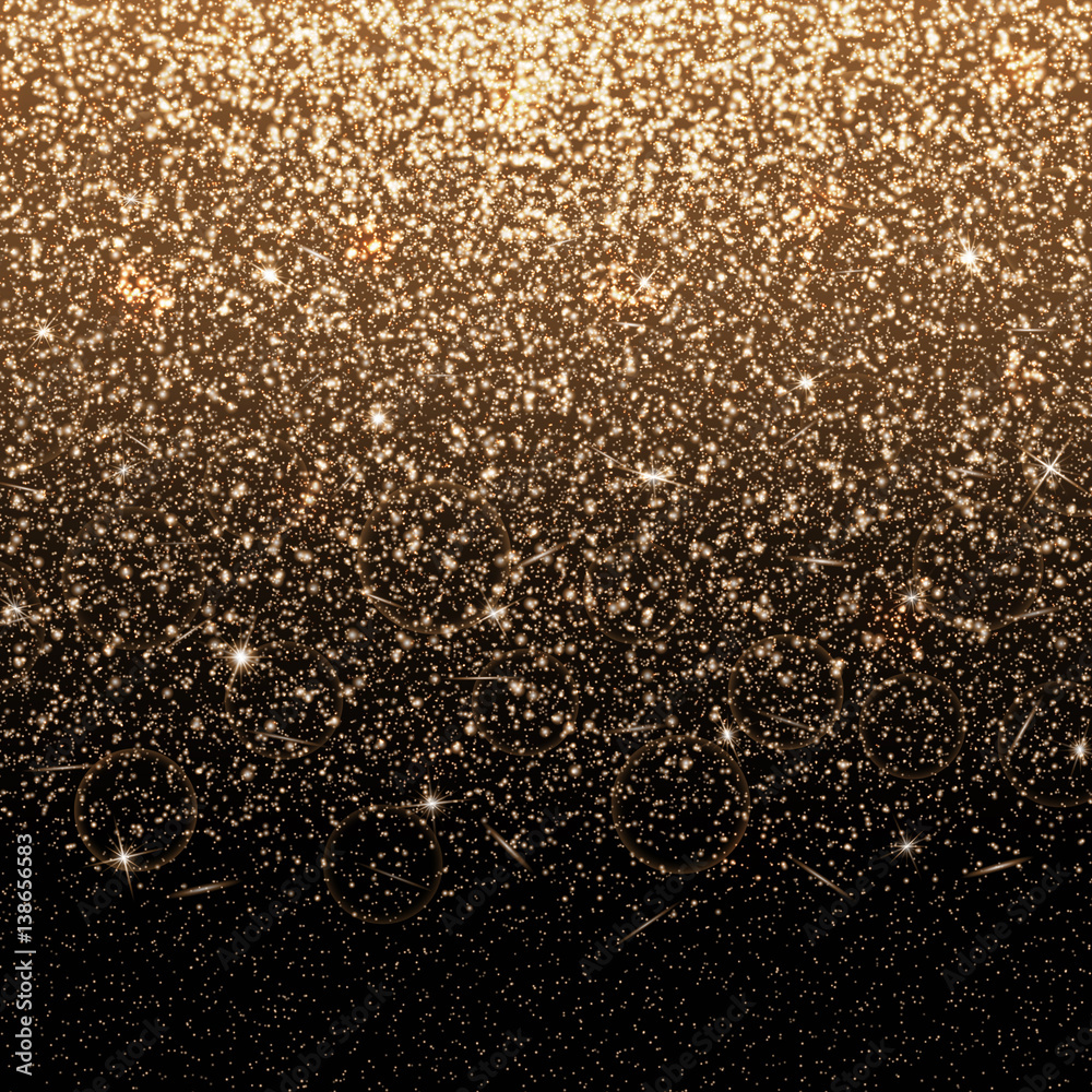 Brilliant background with abstract light. Golden dust particles on a black backdrop.
Brilliant background with abstract light. Golden dust particles on a black backdrop.