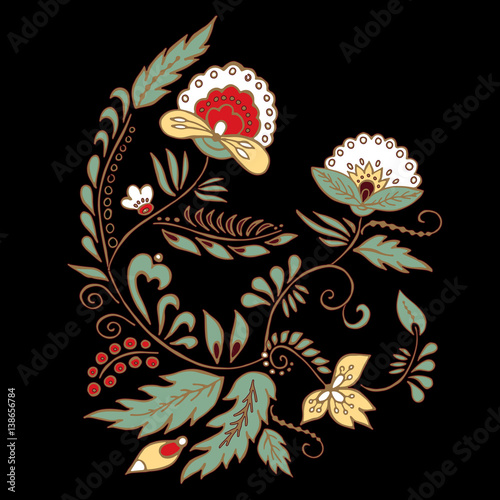 stock vector abstract hand draw flower and wave, doodle bouquet. oriental or arabic, russia art background. template for card. banner