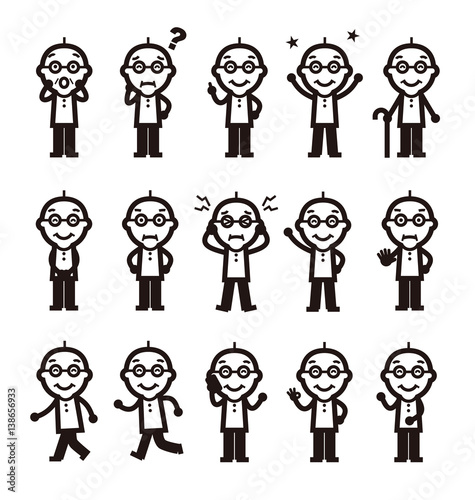 シニア男性　いろいろなポーズのイラスト