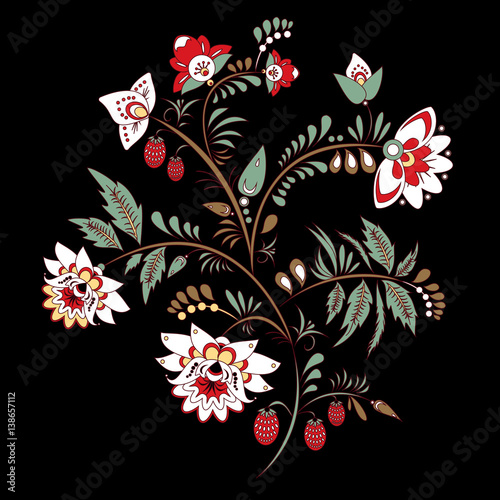  stock vector abstract hand draw flower and wave, doodle bouquet. oriental or arabic, russia art background. template for card. banner