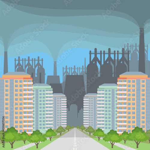 Industrial landscape with the image of a large metallurgical plant. Vector background.