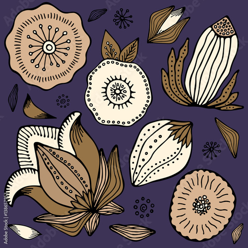 stock vector set of flower, doodle pattern. abstract art background