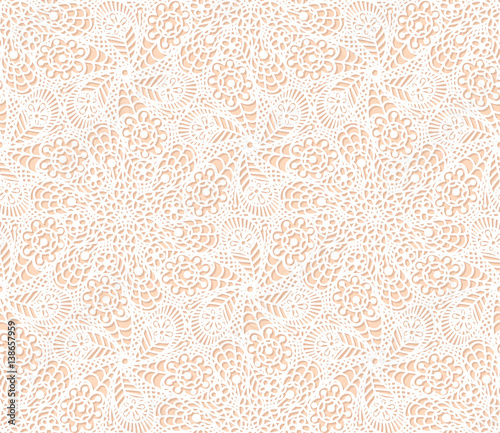 Seamless flower paisley lace pattern on beige background