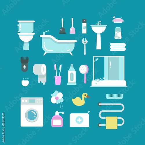 Plumbing  sanitary engineering  hygiene vector icons. Sink  toilet  piping  bathroom