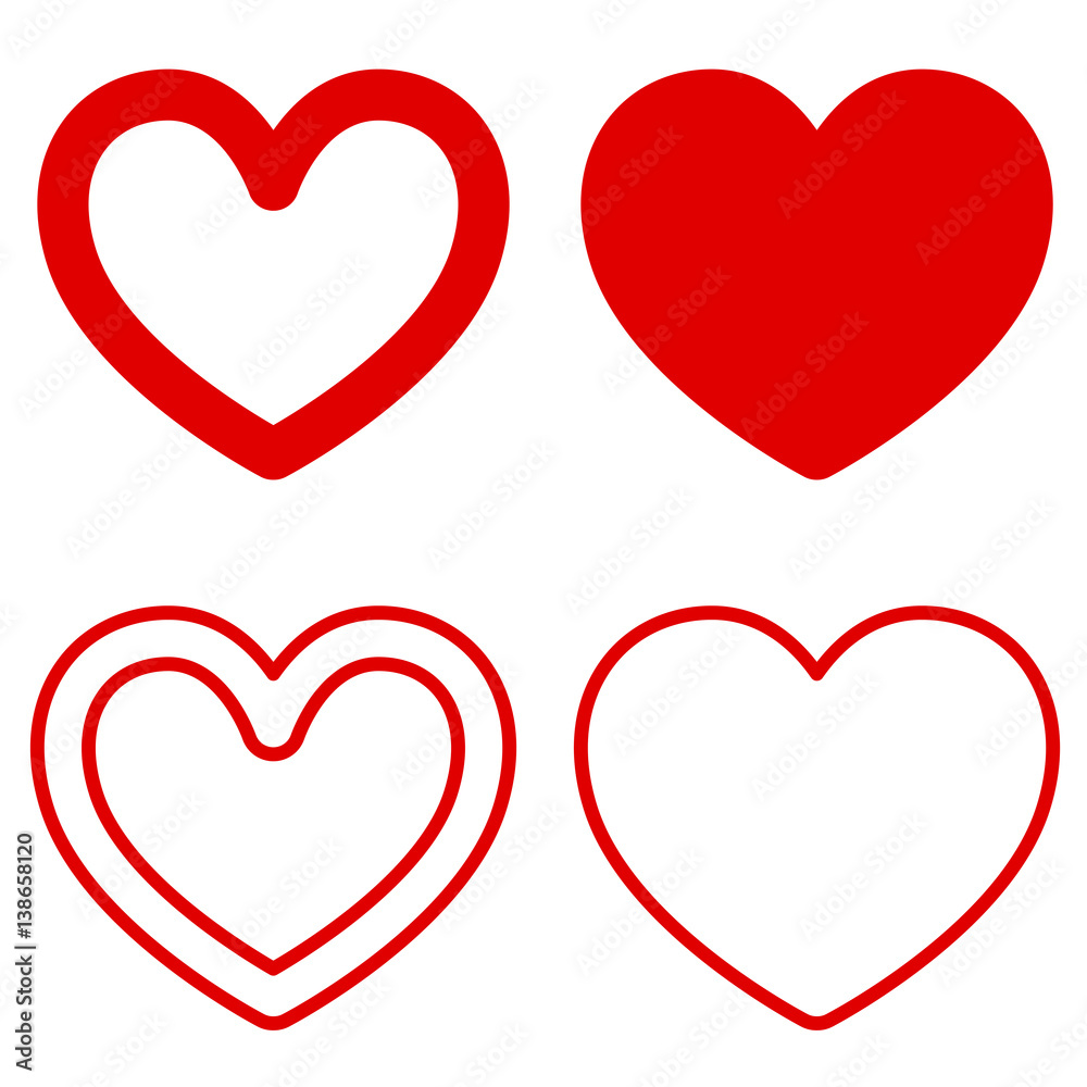 Set of graphic heart icons on white background Set of graphic heart icons on white background