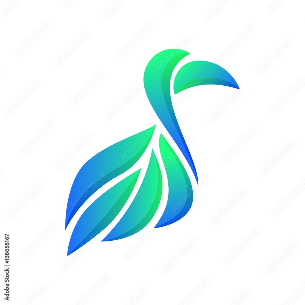 Abstract glowing gradient bird with big beak composition on white background